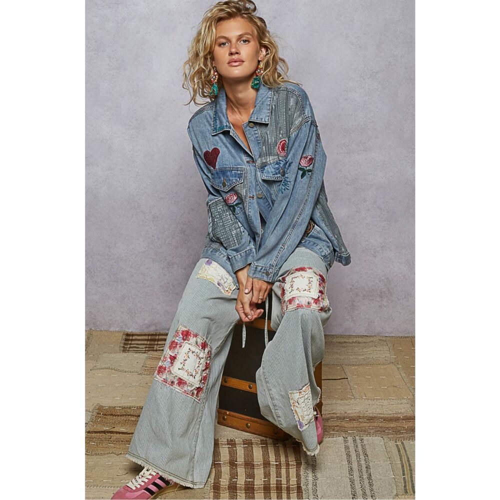 POL Pinstripe Draw String Patch Pants Size L - image 2